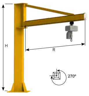 Zwenkkraan technische tekening