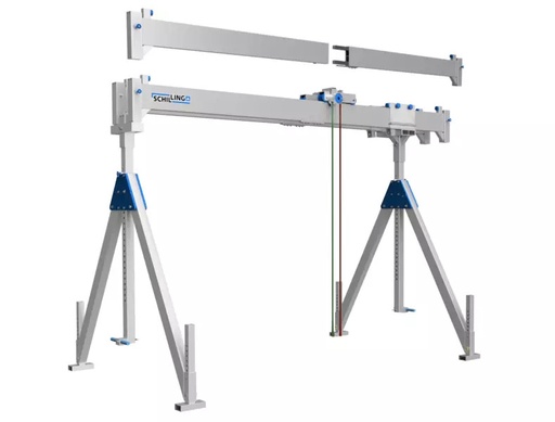 Portaalkraan, niet-verrijdbaar. Dubbelligger, uitgevoerd in aluminium