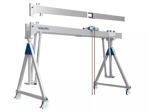 [KR_PK_SDV100] Portaalkraan, verrijdbaar onder last. Dubbelligger, uitgevoerd in aluminium.