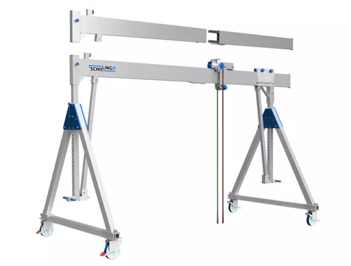 [KR_PK_SEV100] Portaalkraan, verrijdbaar onder last. Enkelligger, uitgevoerd in aluminium.